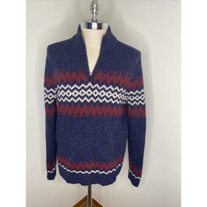 Boden Men’s  1/4 Zip Sweater Sz M NAvy Blue Maroon Nordic Wool Pull Over Jumper